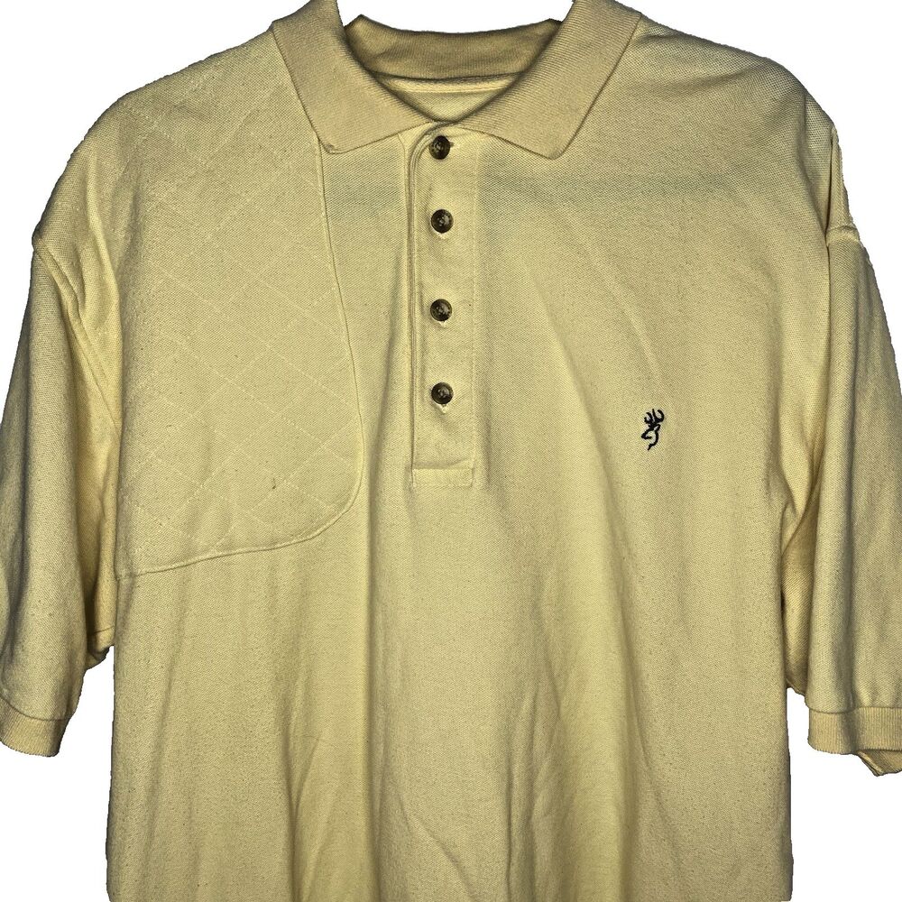 BROWNING Padded Shoulder Shooting Polo Shirt Cotton Short Sleeve Mens L Yellow